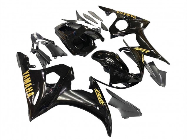 2006-2009 Yamaha YZF R6S Motorcycle Fairings - Glossy Black Gold Decals