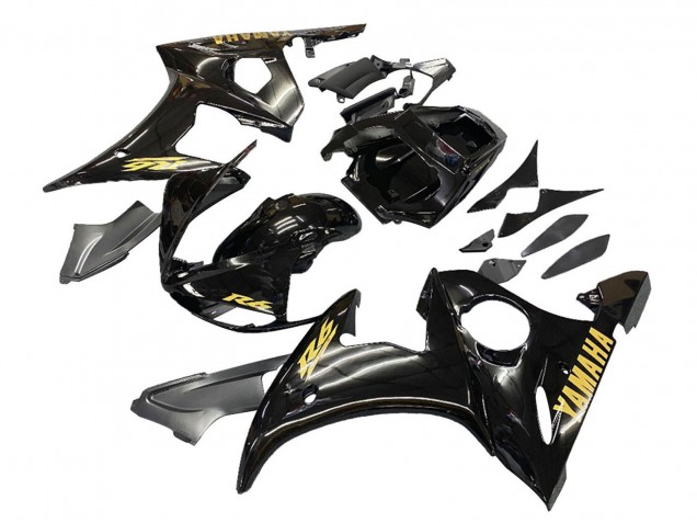2006-2009 Yamaha YZF R6S Motorcycle Fairings - Glossy Black Gold Decals