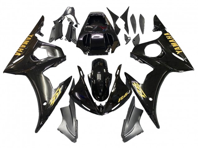 2006-2009 Yamaha YZF R6S Motorcycle Fairings - Glossy Black Gold Decals