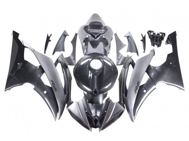2008-2016 Yamaha YZF 600 R6 Motorcycle Fairings - Grey Black Carbon Fiber Style