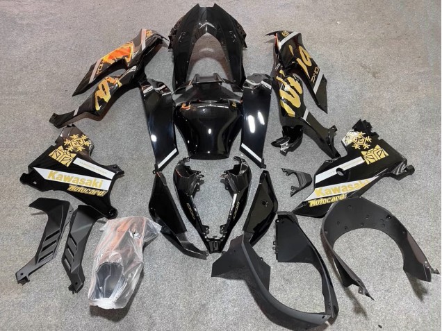 2021-2025 Kawasaki ZX10R Motorcycle Fairings - Glossy Black Gold Elf Snow