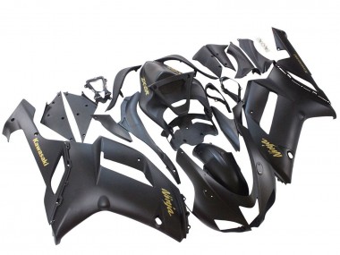 Cheap 2007-2008 Kawasaki ZX6R Motorcycle Fairings - Matte Black with Yellow Logo Ninja