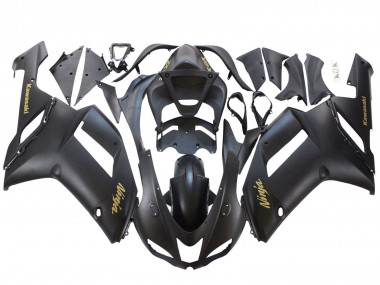 Cheap 2007-2008 Kawasaki ZX6R Motorcycle Fairings - Matte Black with Yellow Logo Ninja