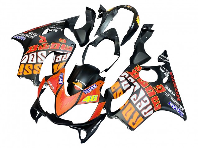 2004-2007 Honda CBR600 F4i Motorcycle Fairings - Matte Black Orange Rossi
