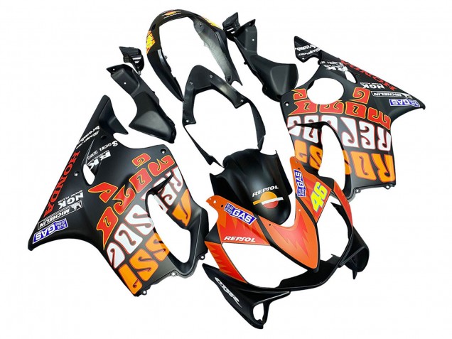 2004-2007 Honda CBR600 F4i Motorcycle Fairings - Matte Black Orange Rossi
