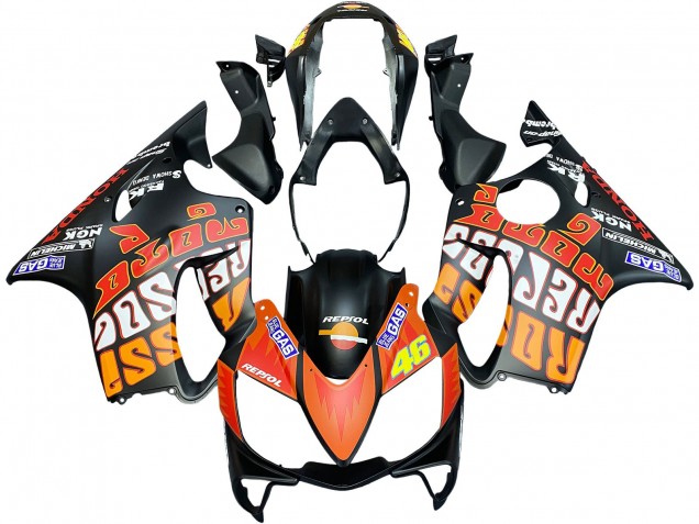 2004-2007 Honda CBR600 F4i Motorcycle Fairings - Matte Black Orange Rossi