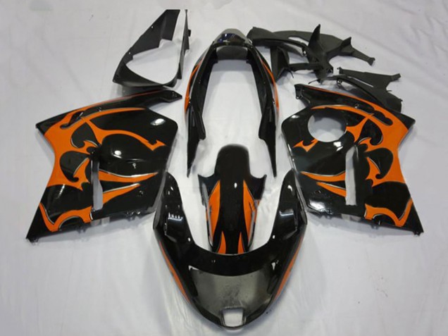 1996-2007 Honda CBR1100XX Blackbird Motorcycle Fairings - Glossy Black Orange Flame
