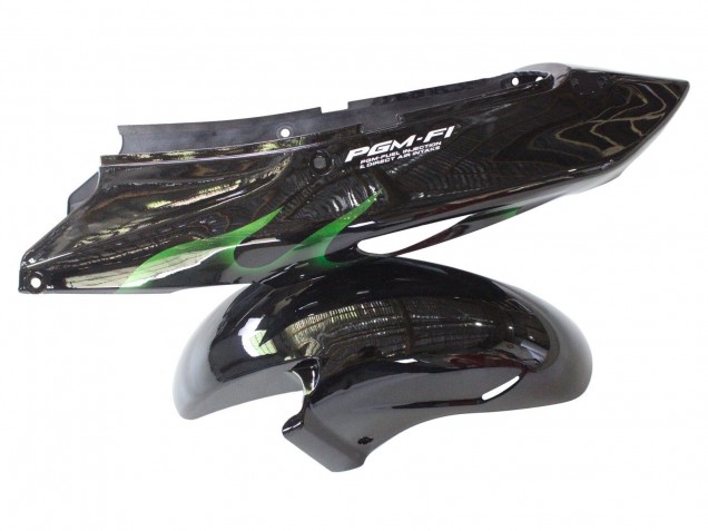 1996-2007 Honda CBR1100XX Blackbird Motorcycle Fairing - Glossy Black Green Flame