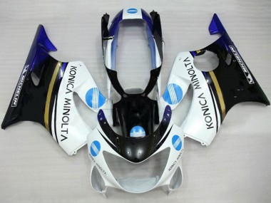 Cheap 1999-2000 Honda CBR600 F4 Motorcycle Fairings - White Blue Glossy Black Konica Minolta