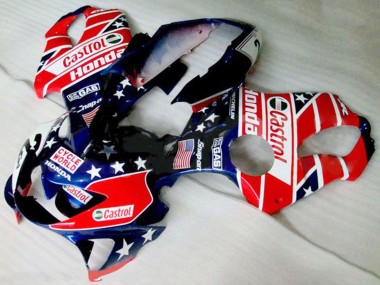 Cheap 1999-2000 Honda CBR600 F4 Motorcycle Fairings - Red White Blue Glossy Black Star Castrol
