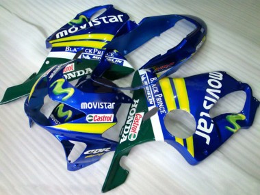 Cheap 1999-2000 Honda CBR600 F4 Motorcycle Fairings - Blue Yellow Green MoviStar Castrol