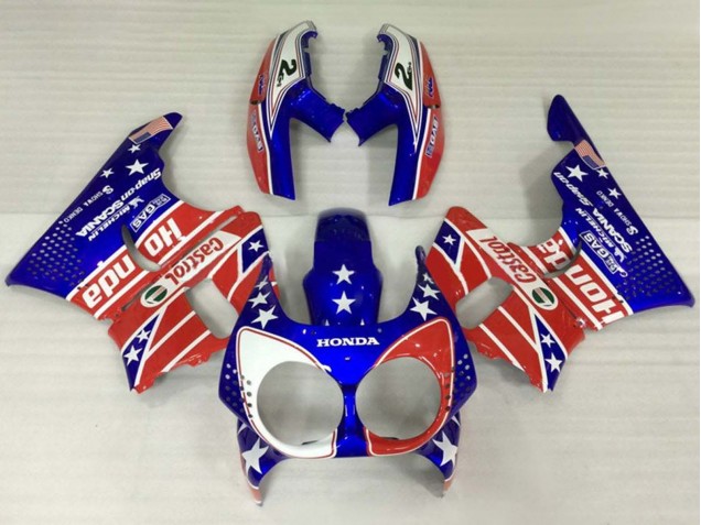 1992-1993 Honda CBR900RR 893 Motorcycle Fairings - White Red Blue Star Castrol