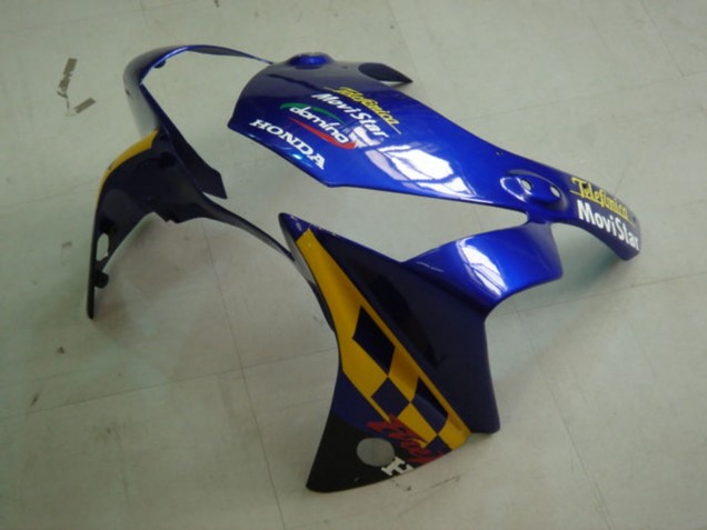 2002-2003 Honda CBR900RR 954 Motorcycle Fairings - Blue Yellow Glossy Black Telefumica MoviStar Castrol