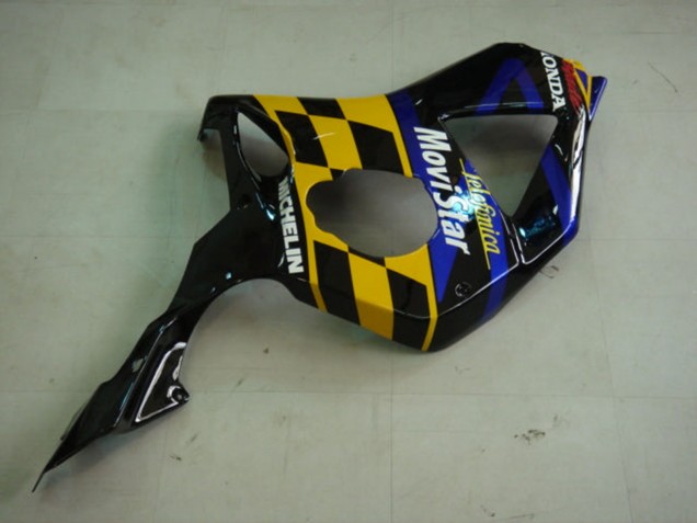 2002-2003 Honda CBR900RR 954 Motorcycle Fairings - Blue Yellow Glossy Black Telefumica MoviStar Castrol