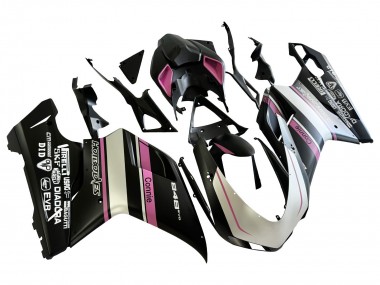 Cheap 2007-2014 Ducati 848 Motorcycle Fairings - White Pink Glossy Black Connie