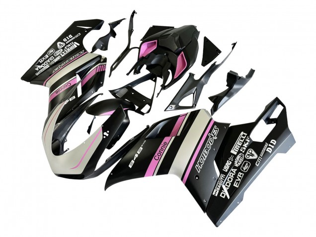 2007-2014 Ducati 848 Motorcycle Fairings - White Pink Glossy Black Connie