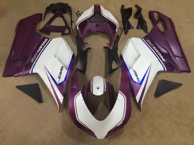 Cheap 2007-2014 Ducati 848 Motorcycle Fairings - White Blue Purple Corse