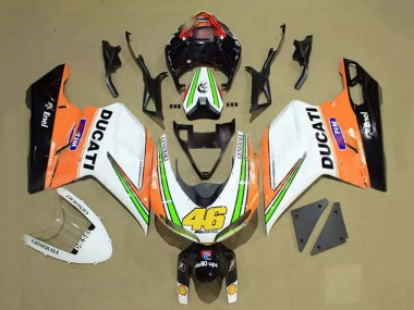 Cheap 2007-2014 Ducati 848/1098/1198 Motorcycle Fairings - White Orange Green Glossy Black Tim 46