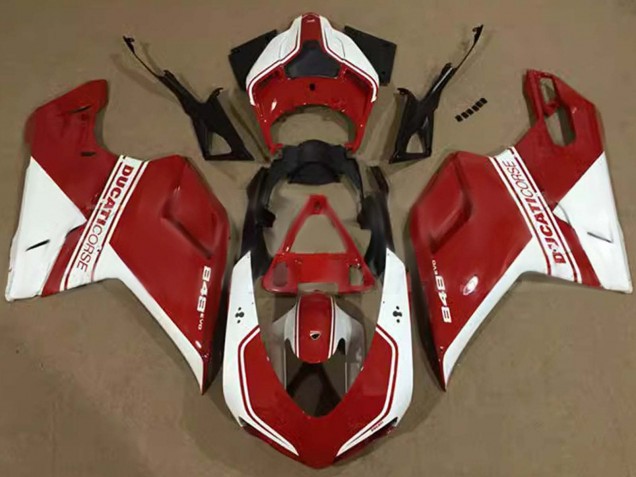 2007-2014 Ducati 848 Motorcycle Fairings - White Red Corse