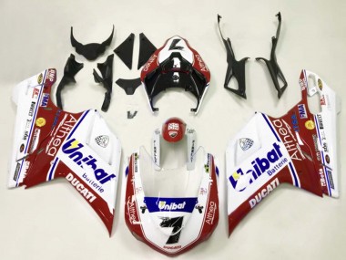 Cheap 2007-2014 Ducati 848/1098/1198 Motorcycle Fairings - White Red Blue Unibat 7