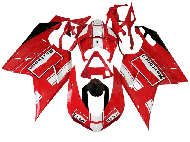 2007-2014 Ducati 848/1098/1198 Motorcycle Fairings - White Red Glossy Black Marlboro