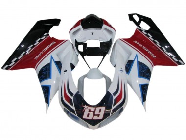 Cheap 2007-2014 Ducati 848/1098/1198 Motorcycle Fairings - White Red Blue Glossy Black Corse 69