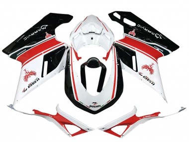 Cheap 2007-2014 Ducati 1198 Motorcycle Fairings - White Red Glossy Black