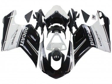 Cheap 2007-2014 Ducati 848/1098/1198 Motorcycle Fairings - White Glossy Black Corse