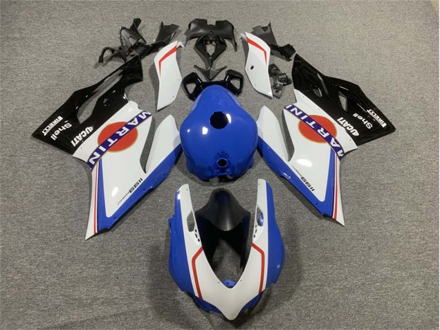 2011-2014 Ducati Panigale 899/1199 Motorcycle Fairings - White Blue Glossy Black Martini