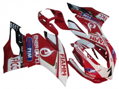 Cheap 2011-2014 Ducati 1199 Motorcycle Fairings - White Red Glossy Black Fiamm 7