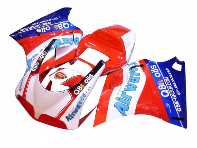 1993-2005 Ducati 748/916/996/998 Motorcycle Fairings - White Red Blue Air Waves