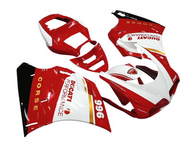 1993-2005 Ducati 996 Motorcycle Fairings - White Red Gold Glossy Black Corse Performance