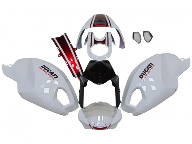 2008-2012 Ducati Monster 696 796 1100 1100S Motorcycle Fairings - White Red Glossy Black