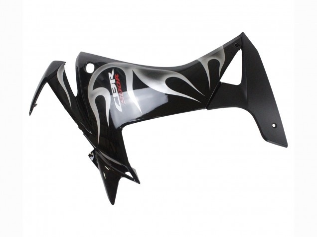 2013-2015 Honda CBR500R Motorcycle Fairings - Glossy Black Silver Flame
