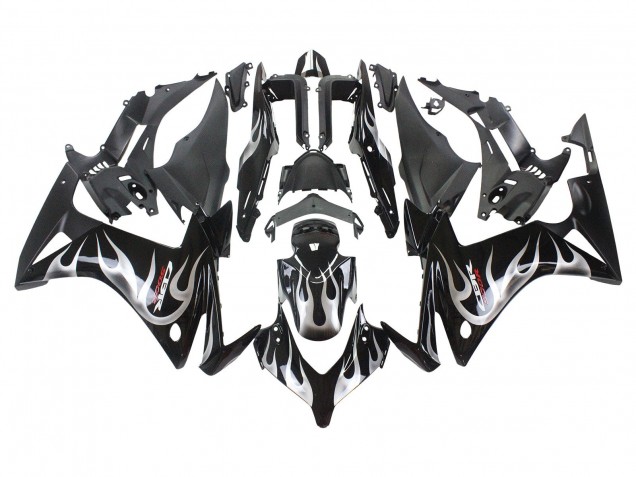 2013-2015 Honda CBR500R Motorcycle Fairings - Glossy Black Silver Flame