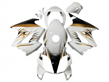 Cheap 2002-2013 Honda VFR 800 Motorcycle Fairings - White Gold Flame