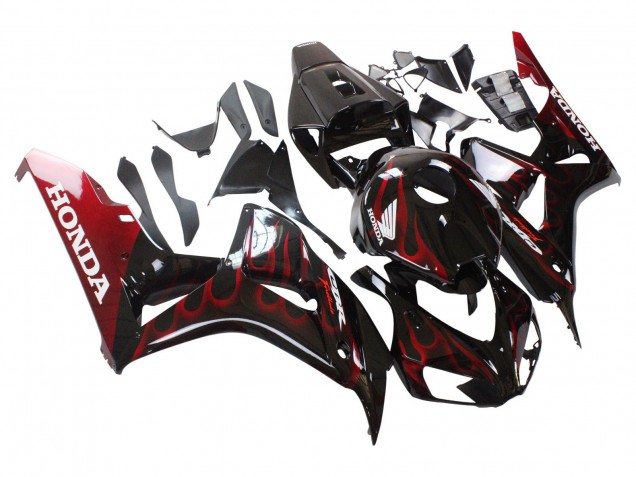 2006-2007 Honda CBR1000RR Motorcycle Fairing - Glossy Black Red Flame