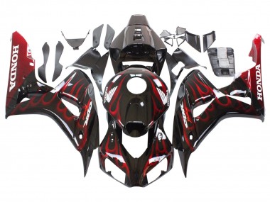 Cheap 2006-2007 Honda CBR1000RR Motorcycle Fairing - Glossy Black Red Flame