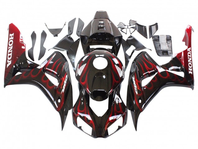 2006-2007 Honda CBR1000RR Motorcycle Fairing - Glossy Black Red Flame