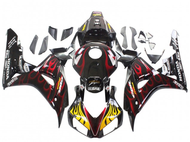 2006-2007 Honda CBR1000RR Motorcycle Fairings - Glossy Black Yellow Red Flame