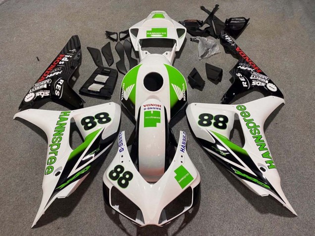 2006-2007 Honda CBR1000RR Motorcycle Fairings - White Green Glossy Black Hannspree 88