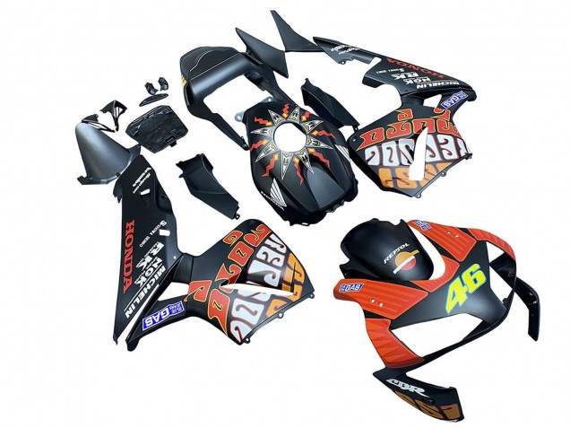2003-2004 Honda CBR600RR Motorcycle Fairings - Matte Black Orange Repsol Rossi 46