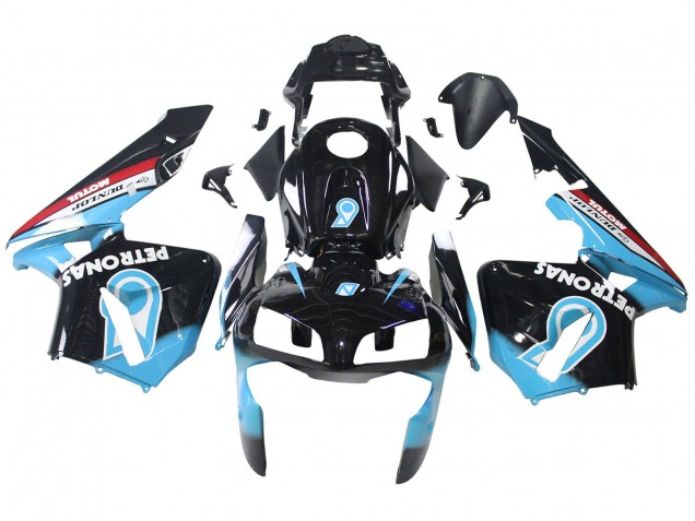 2003-2004 Honda CBR600RR Motorcycle Fairings - Light Blue Red Glossy Black Dunlop