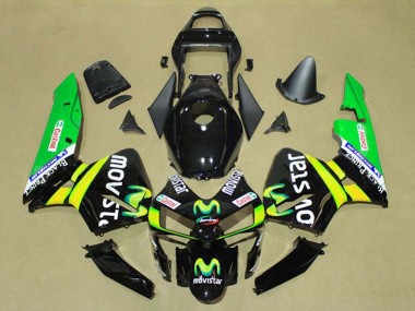 Cheap 2003-2004 Honda CBR600RR Motorcycle Fairings - Glossy Black Yellow Green MoviStar Castrol