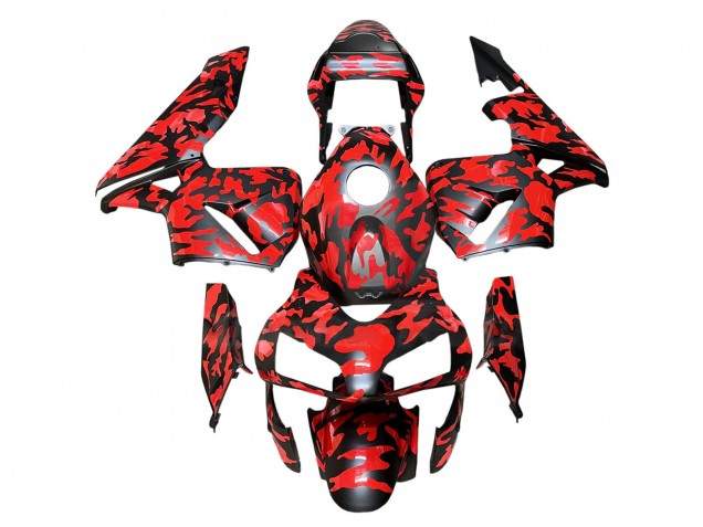 2003-2004 Honda CBR600RR Motorcycle Fairings - Black Red Grey Camouflage