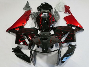 Cheap 2005-2006 Honda CBR600RR Motorcycle Fairing - Glossy Black Red Flame