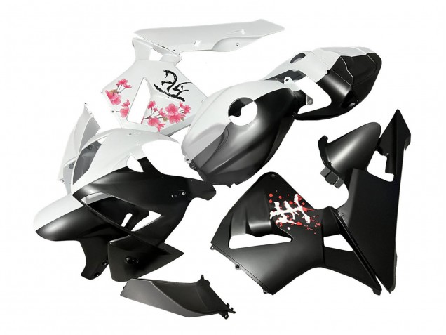2005-2006 Honda CBR600RR Motorcycle Fairings - Black White with Cherry Blossom