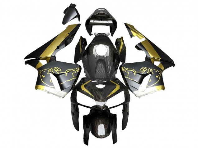 2005-2006 Honda CBR600RR Motorcycle Fairings - Black Gold Carbon Fiber