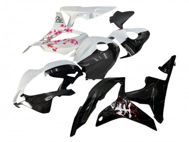 Cheap 2007-2008 Honda CBR600RR Motorcycle Fairings - White Cherry Blossom Glossy Black Split