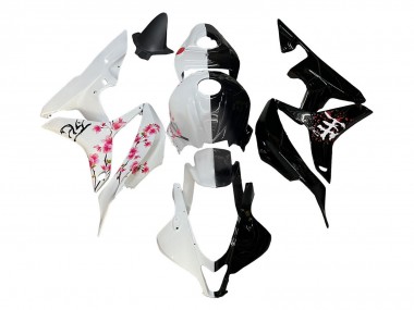 Cheap 2007-2008 Honda CBR600RR Motorcycle Fairings - White Cherry Blossom Glossy Black Split